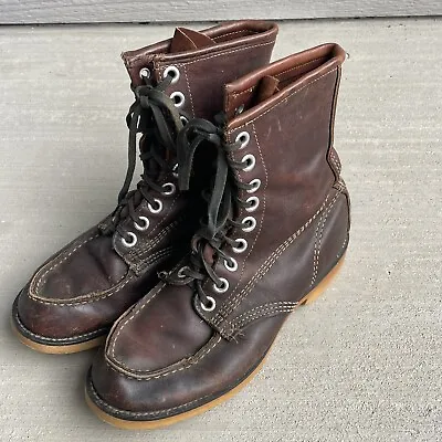 Vtg 60s Leather Hunting Work Boots Lace Up Moc Toe Dark Brown Potential Red Wing • $144.95