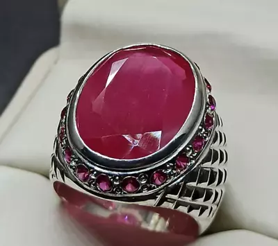 Mens Ruby Ring Big Oval Cut Ruby Stone Ring 925 Silver Yaqoot Ring Anaari Yaqoot • $135