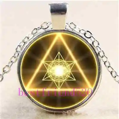 $1.85 • Buy Gold Sacred Geometry Cabochon Glass Tibet Silver Chain Pendant Necklace