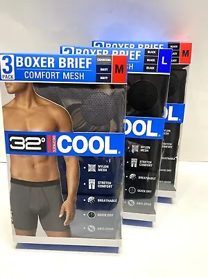 NEW 32 Degrees 3 Pack Comfort Mesh Men's Boxer Brief Black Charcoal/Navy MLXL • $16.88