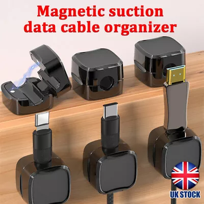 6x Magnetic Cable Clip Organizer Wire Cord Management Desktop Winder Line Holder • £7.68