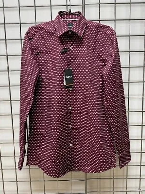 New-men's Hugo Boss Slim-fit Stretch Dress Shirt #50502608 Dark Red  $138.00 • $55.20