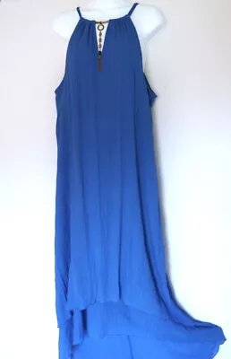 MLLE GABRIELLE Tiered Hi-low Jewel Neck Key Hole Crinkle Maxi Dress 16W (Tag 2X) • $20.50