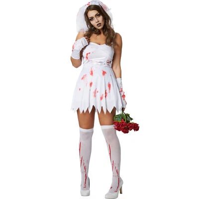 Womens Costume Zombie Bride Fancy Dress Adult Halloween Sexy Carnival Corpse • £26.99