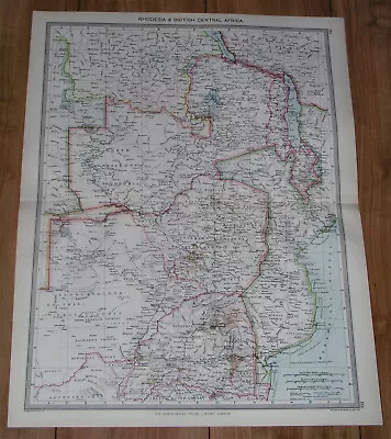 1908 Original Antique Map Of Rhodesia Zimbabwe / Zambia Mozambique / Africa • £27.24