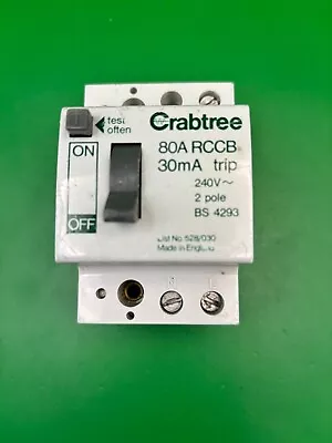 Crabtree 528/030 80A 30mA RCCB RCD • £29.99