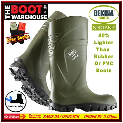 BEKINA 'StepLite X' GREEN Work Safety Gumboots Steel Toe Cap. 40% Lighter    • $101.95