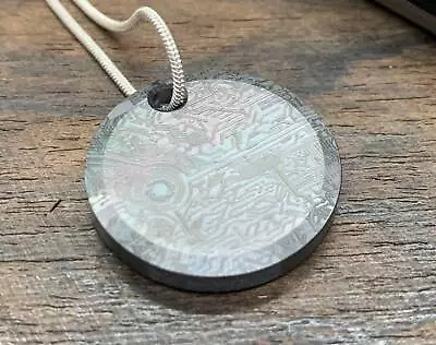 Circuit Board Engraved Oil-Slick Flamed Zirconium Pendant Keychain Necklace • $89.50