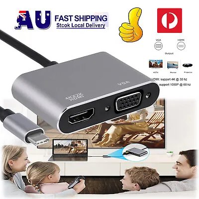 $18.95 • Buy USB 3.0 Type C To HDMI VGA HUB 4K HD Data Video Adapter Cable For HDTV Tablet AU