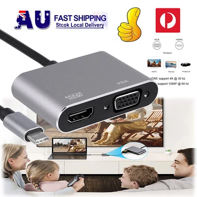 $16.95 • Buy USB 3.0 Type C To HDMI VGA HUB 4K HD Data Video Adapter Cable For HDTV Tablet AU