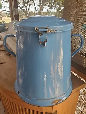 Antique Vegyesipari Ktsz Jászkisér Enamel Double Handled Bucket Pail W/ Lid 14  • $75