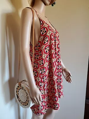 $30 • Buy Tigerlily Short Red Geo Strappy Boho Shift Slip On Dress Size 10 Beach Cute NEW