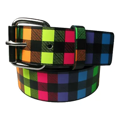 Men's Belt PVC Belt Multicolour Checker D075 • £6.99