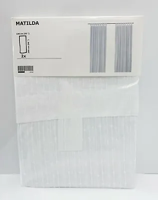 Ikea Long Sheer White Cotton Tab Top Curtains - 1 Pair (140x250 Cm) Stich Detail • £32.50