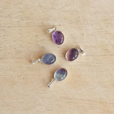 Sterling Silver And Rainbow Fluorite Oval Necklace / Charm • £12