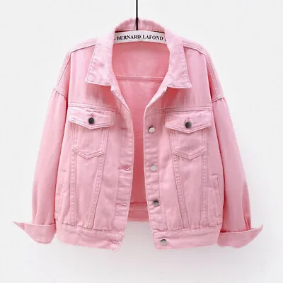 Women's Candy Color Denim Jacket Relaxed Fit Casual Jean Trucker Jacket • $35.20