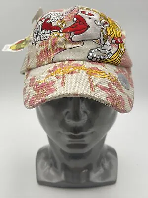 Don Ed Hardy Skull And Girl Pink Flowers Snapback Trucker Hat Rhinestones NWT • $26.25