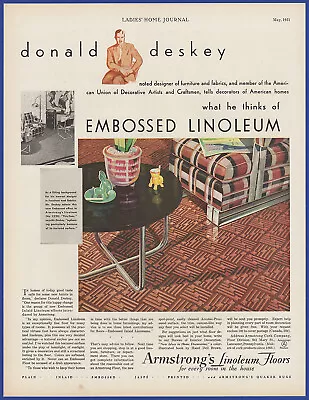 Vintage 1931 ARMSTRONG'S Embossed Linoleum Floors Flooring Decor Print Ad 30's • $9.71