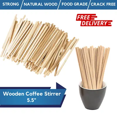 5.5 Inch WOODEN STIRRERS FOR COFFEE TEA CUPS HOT DRINKS STICKS ECO BIODEGRADABLE • £3.99