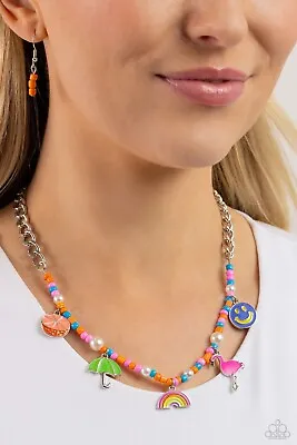 Paparazzi  - Summer Sentiment  - Orange Multi Necklace  - Women's Charm Necklace • $6