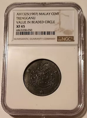 Malay Trengganu AH1325 (AD 1907) Cent Value In Beaded Circle XF45 NGC - Scarce • $429