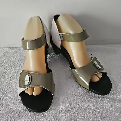 'ziera' Ec Size '9' (40) 'dash' Cream & Taupe Peep Toe Cross Strap Shoes • $45