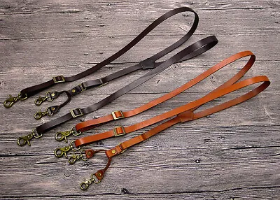 Brown Coffe  Leather H Y Back Suspender Loop Belt Braces With 4 Swivel Snap Hook • $26.99