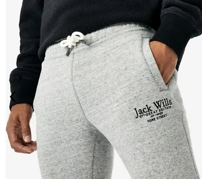 Jack Wills Men's Haydor Graphic Gents Fleece Jogging Bottom In Grey Size M • £24.99