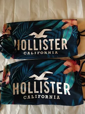 2 Hollister California Womens Blue Drawstring Bag Floral Tropical Beach Backpac • £18.04