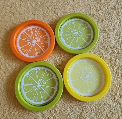 MCM Citrus Slice Drink Cup Coasters Yellow Green Orange 60s 70s Set (4) • $11.99