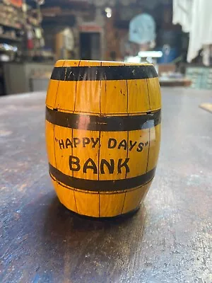 Vintage J. CHEIN & Co. 4  Tin HAPPY DAYS Barrel Coin Bank. Made Is USA. No Key. • $12.50