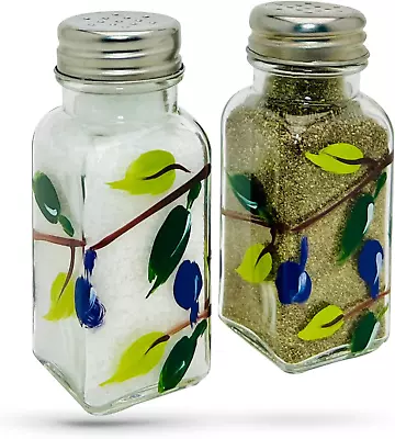 Hand Painted Glass Olive Branch Salt And Pepper Shakers Set • $13.58