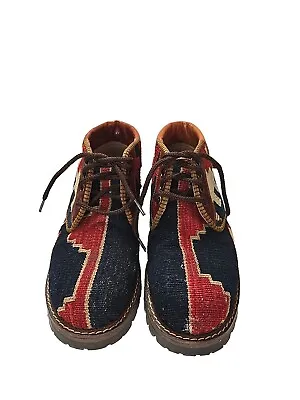 Kilim Woven Wool Leather Ankle Lace Up Boots By Jack D Desing Italy Vintage  • $108.99