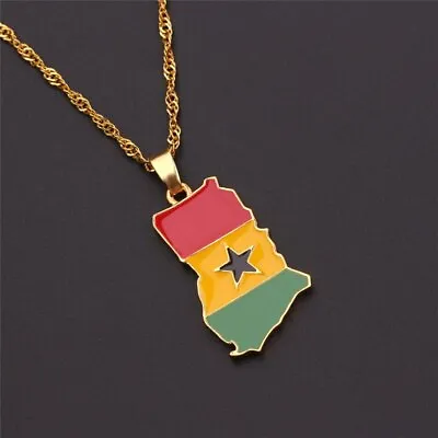 Gold Ghana Africa Necklace Pendant & Chain Rasta Reggae Afro Black African • $11.19