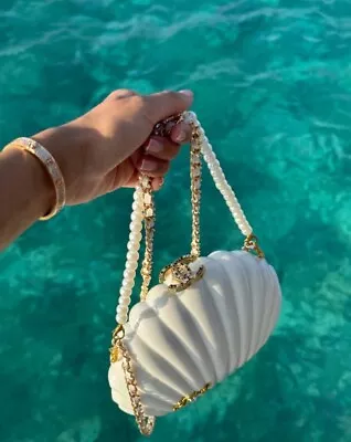 Chanel Clam Shell 2way Chain White Hand Bag Crossbody Clutch VIP Gift • £561.65