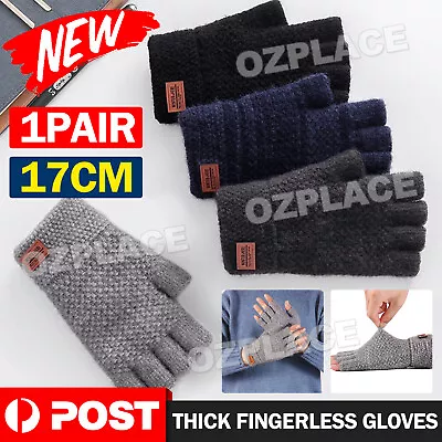 Thick Fingerless Gloves Driving Gloves Knitted Alpaca Wool Half Finger Mittens • $9.45