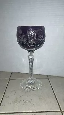 Vintage Bohemian Crystal Dark Amethyst Purple Crystal Wine Goblet Wine Glass 7.5 • $20
