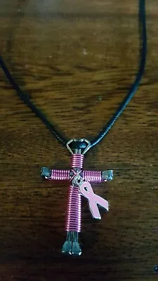 Awareness Ribbon Pink Horseshoe Nail Cross Necklace Buy 4 Get 1 FREE!! • $8.99