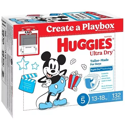 Huggies Boys' Ultra Dry Nappies Size 5 Walker (13-18kg) 132 Nappies • $141.99