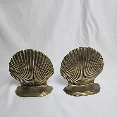 Pair Vintage Brass Clam Sea Shell Book Ends Beach Ocean Nautical Decor Art Deco • $14.99