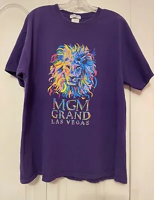 Vintage MGM Grand Las Vegas T-Shirt Mens Lion Casino Purple Glitter Size XL • $15