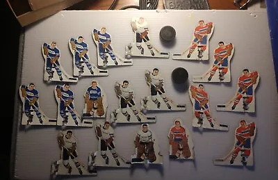 LOT Of 18 Vintage NHL Tin Men Table Top Hockey Players/Goalies + 2 Wooden Pucks • $50
