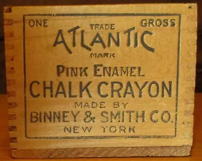 Vintage Atlantic PINK Enamel Chalk Crayon ONE Gross Wooden Box  Binney & Smith • $30
