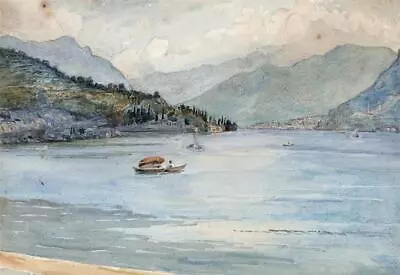 Lake Como From Cernobbio Italy - Antique Watercolour Painting - 19th Century • £150