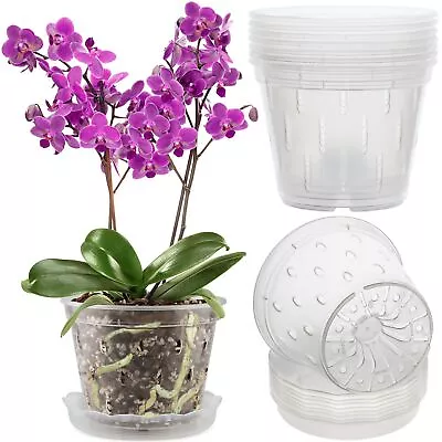 Orchid Pot 8 Pack Orchid Pots With Holes And Saucers5.5 Inch Clear Orchid Pots • $21.91