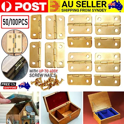 50/100pcs Small Mini Decorative Jewelry Cigar Box Hinges Brushed Brass+Nails AU • $6.35