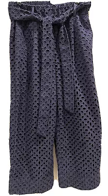 J Crew Women's Tie Waist Embroidered Eyelet Pants Blue Size 8  ~ Style#: AN007 • $20