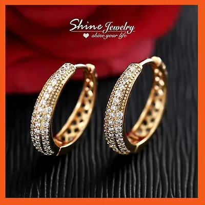 $11.97 • Buy 9k Champagne Gold Filled Filigree Diamante Band 20mm Basket Hoop Huggie Earrings