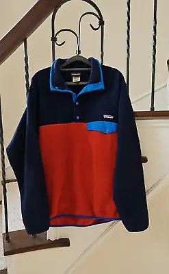 Patagonia Synchilla T Snap Mens Red/navy Fleece Pullover Size M • $39.99