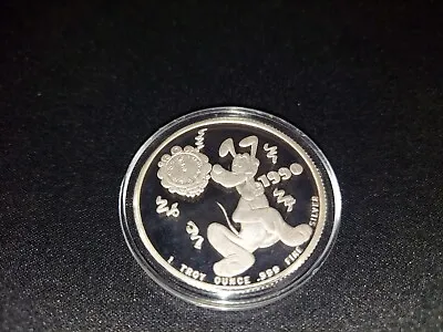 Mickey Mouse Pluto Disney 1989-1990 Holiday New Year  999 Silver  Round Bu • $79.99